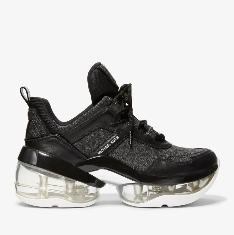 Michael Kors MK Olympia Extreme Logo and Leather Trainer – Black (43F2OLFS7B-0001)
