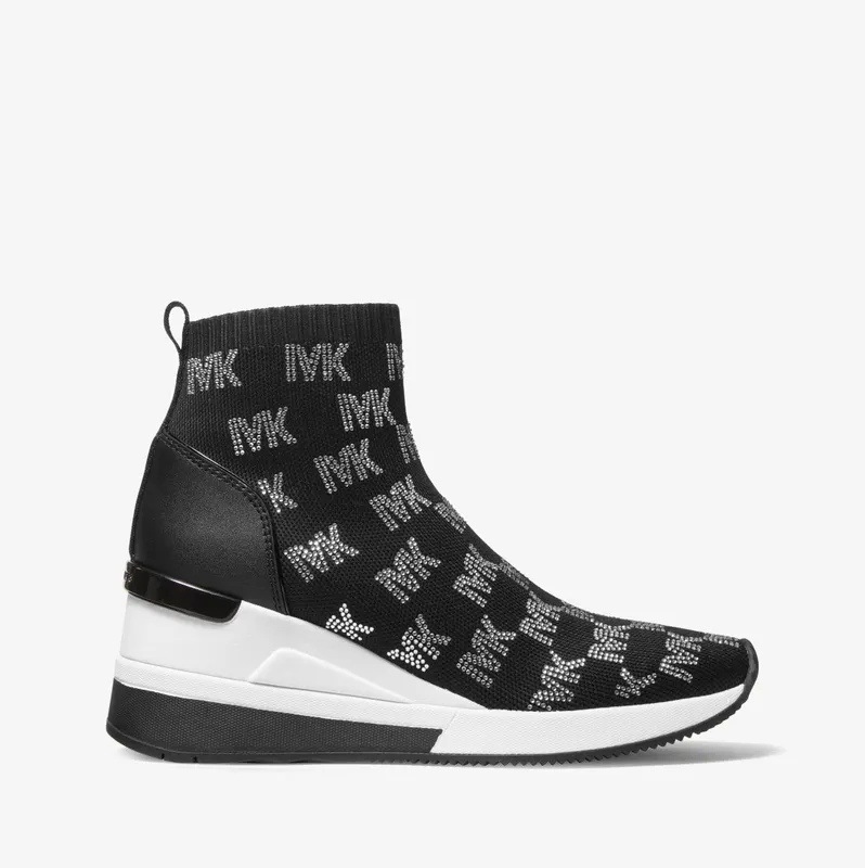 Michael Kors MK Skyler Embellished Stretch Knit Sock Trainers – Black (43F2SKFE6D-0001)