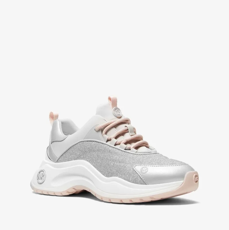 Michael Kors MK Dara Metallic Mixed-Media Trainer – Aluminum (43R3DRFS2D-1833)