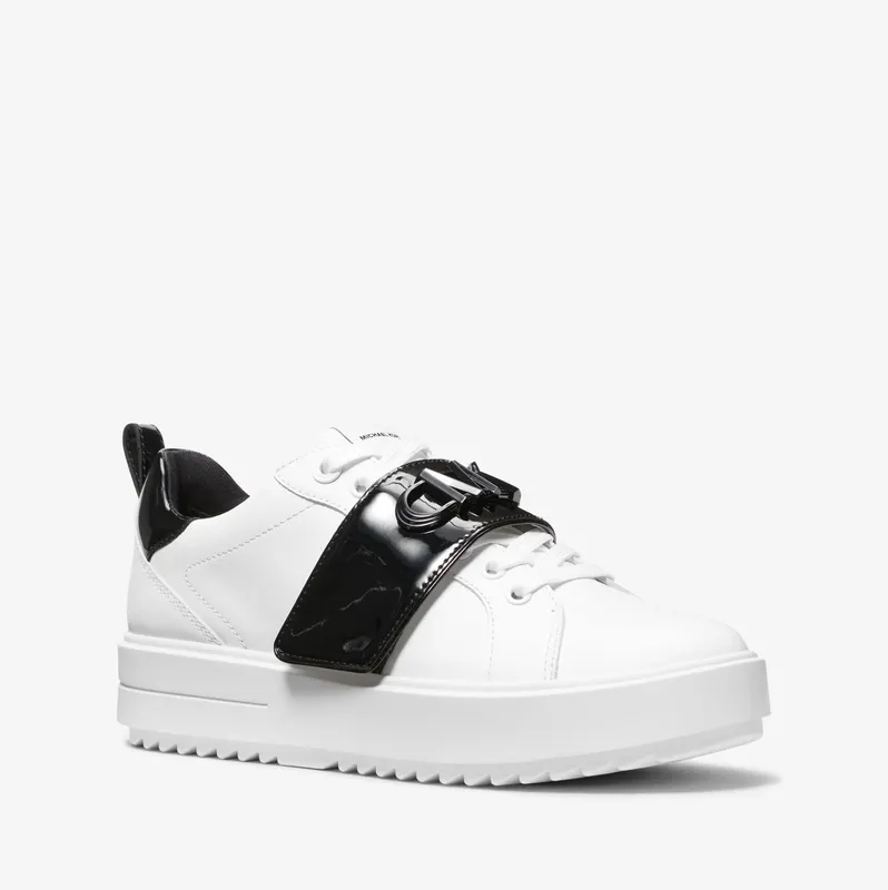 Michael Kors MK Emmett Two-Tone Logo Embellished Leather Trainers – Black/white (43R3EMFS1L-0018)