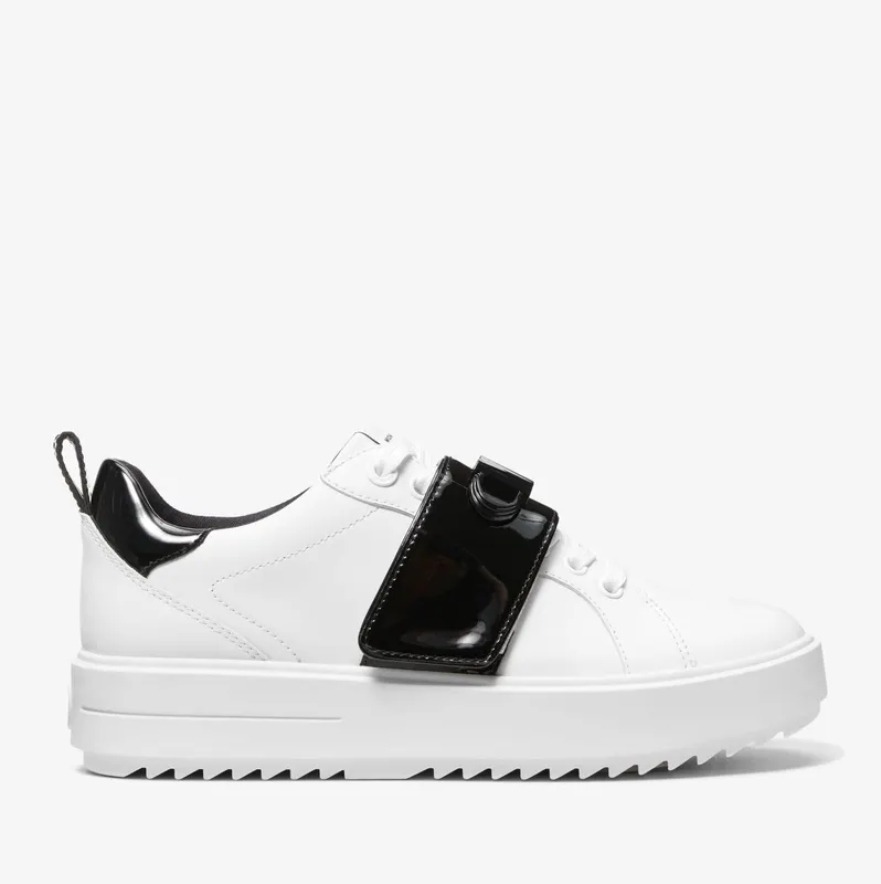 Michael Kors MK Emmett Two-Tone Logo Embellished Leather Trainers – Black/white (43R3EMFS1L-0018)