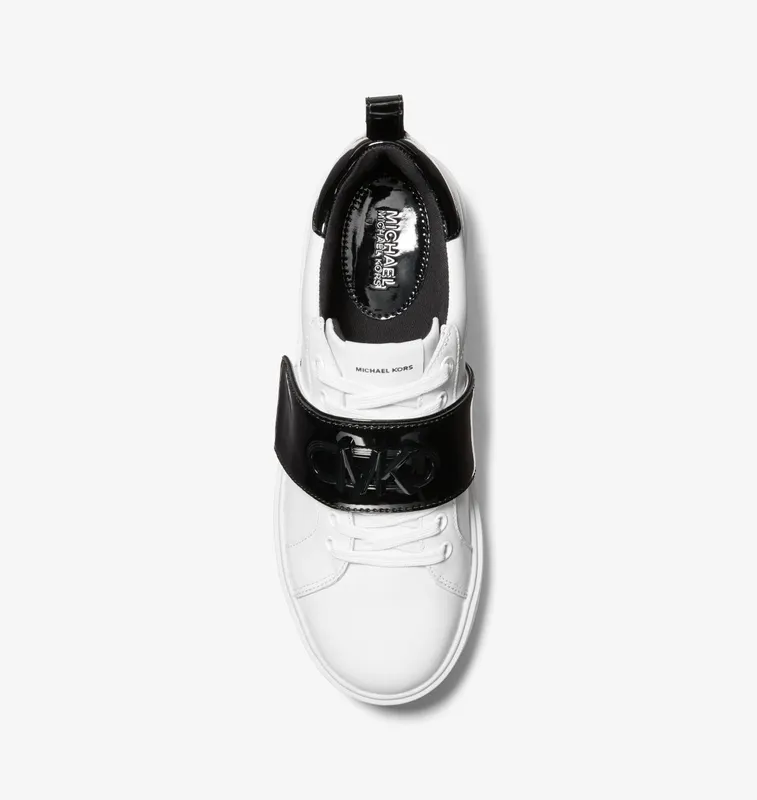 Michael Kors MK Emmett Two-Tone Logo Embellished Leather Trainers – Black/white (43R3EMFS1L-0018)