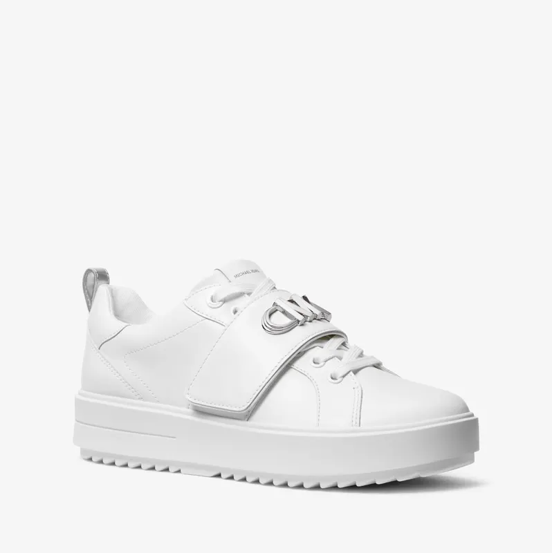 Michael Kors MK Emmett Logo Embellished Leather Trainers – Optic White (43R3EMFS2L-1999)