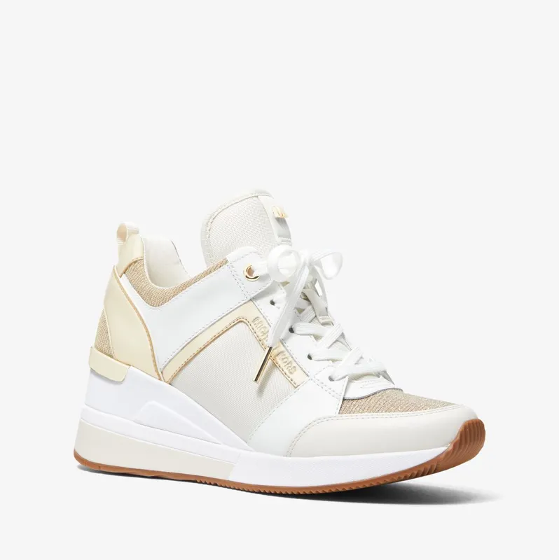 Michael Kors MK Georgie Leather and Glitter Chain-Mesh Trainer – Pale Gold (43R3GEFS2D-0705)
