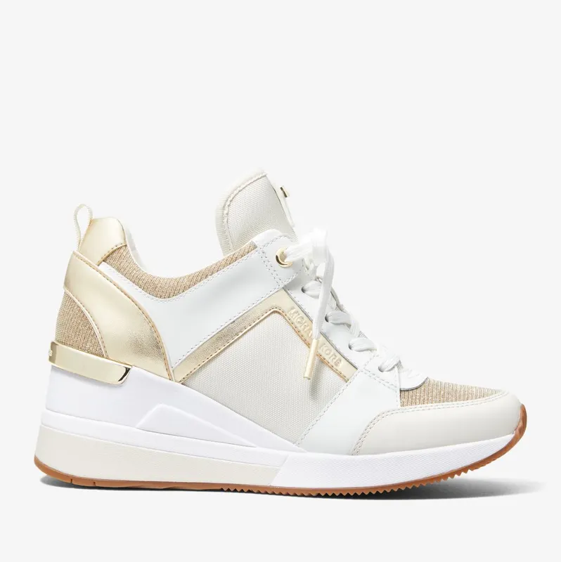 Michael Kors MK Georgie Leather and Glitter Chain-Mesh Trainer – Pale Gold (43R3GEFS2D-0705)
