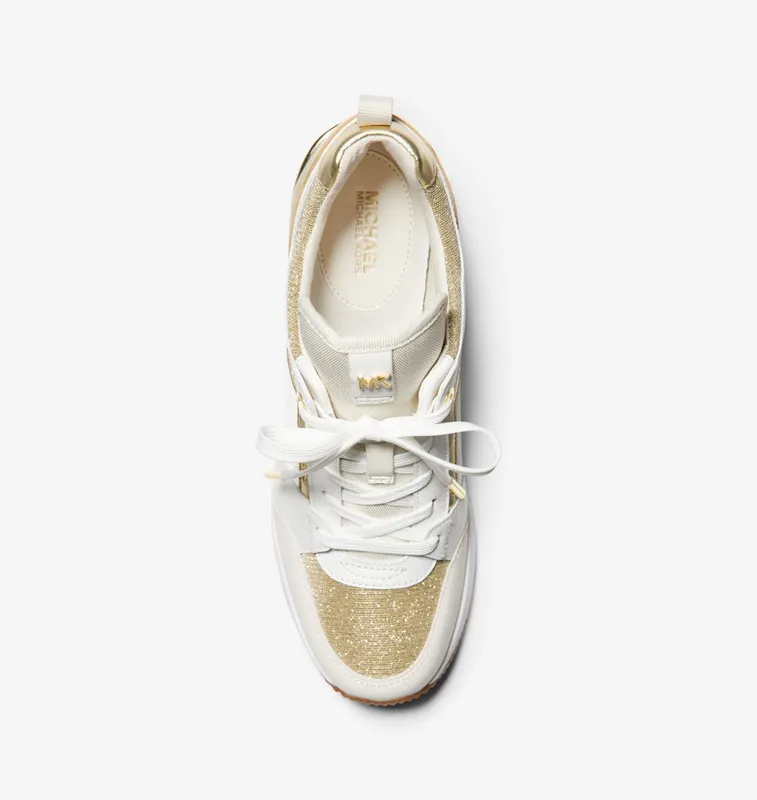 Michael Kors MK Georgie Leather and Glitter Chain-Mesh Trainer – Pale Gold (43R3GEFS2D-0705)