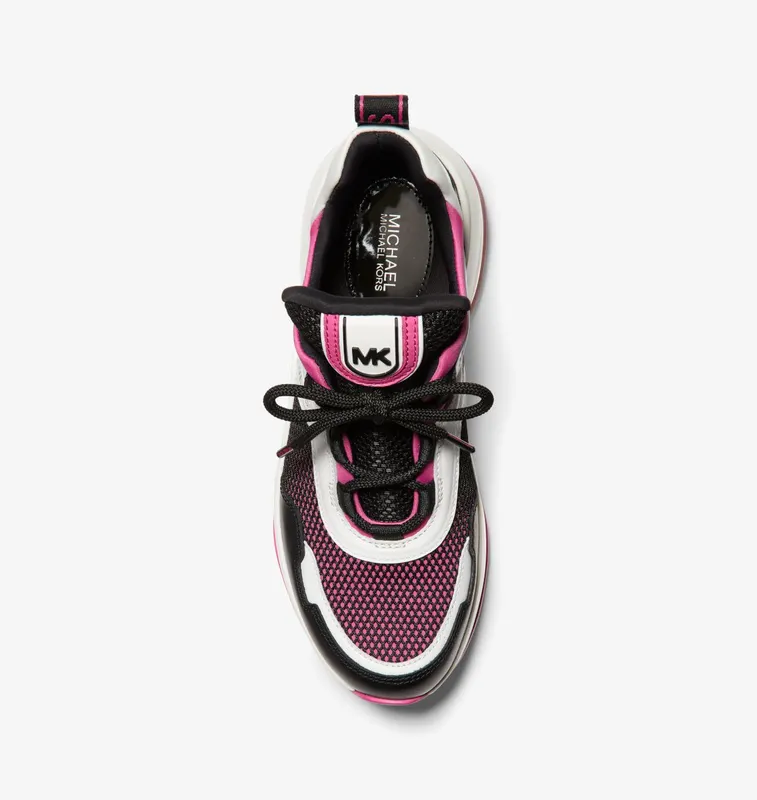 Michael Kors MK Olympia Extreme Leather and Scuba Trainer – Cerise Multi (43R3OLFS4D-4898)