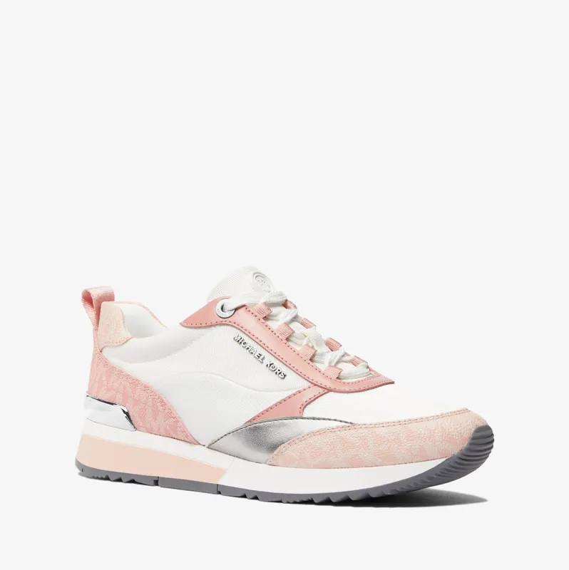 Michael Kors MK Allie Stride Two-Tone Logo and Nylon Trainer – Pink Multi (43S3ALFS3D-4751)