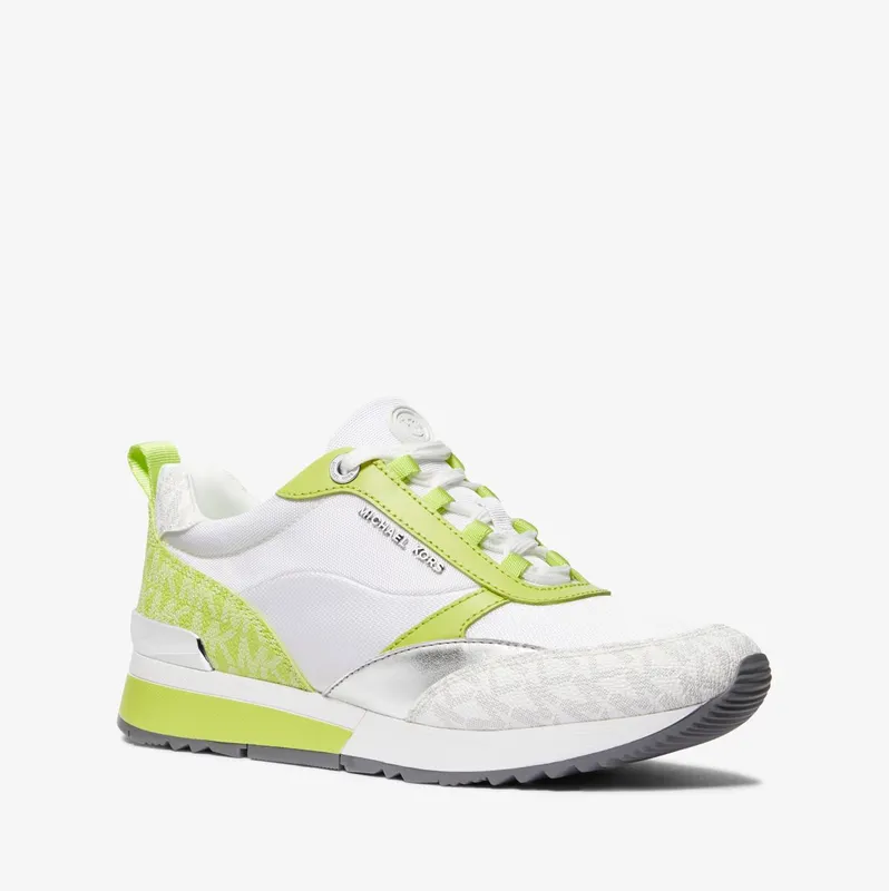 Michael Kors MK Allie Stride Two-Tone Logo and Nylon Trainer – Bright Limeade Multi (43S3ALFS3D-8880)