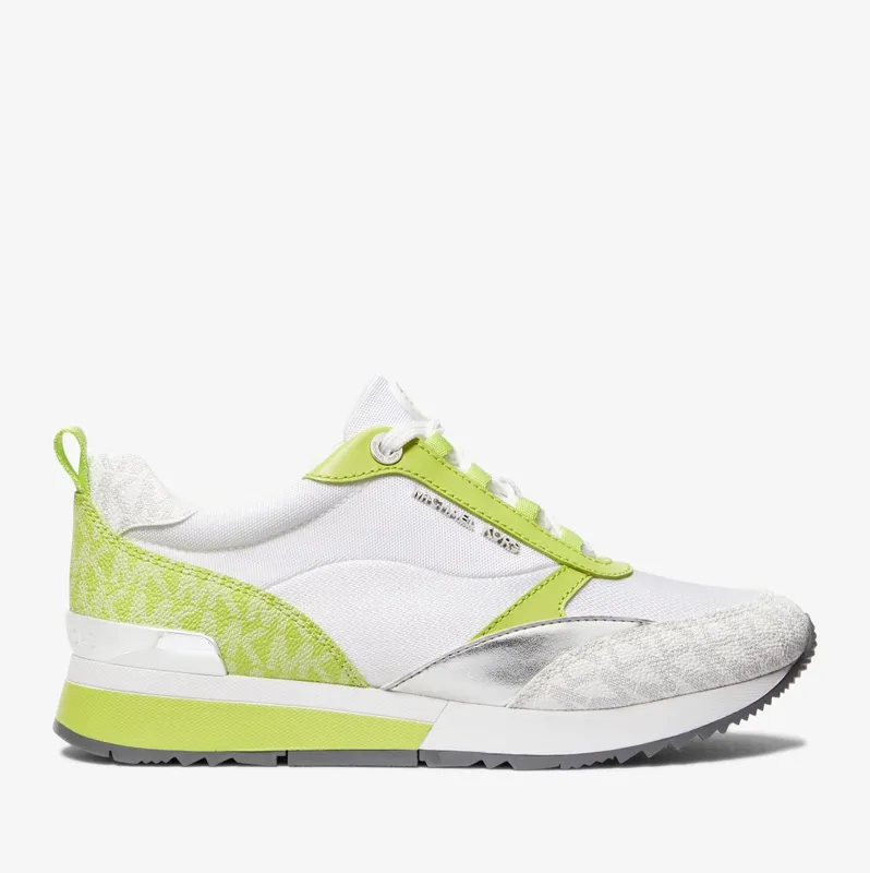 Michael Kors MK Allie Stride Two-Tone Logo and Nylon Trainer – Bright Limeade Multi (43S3ALFS3D-8880)