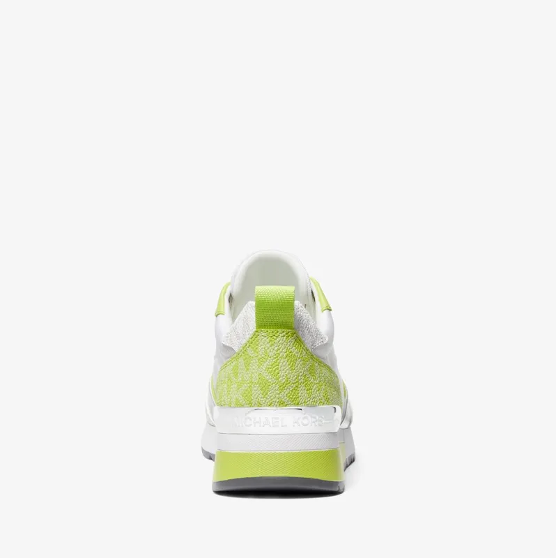 Michael Kors MK Allie Stride Two-Tone Logo and Nylon Trainer – Bright Limeade Multi (43S3ALFS3D-8880)