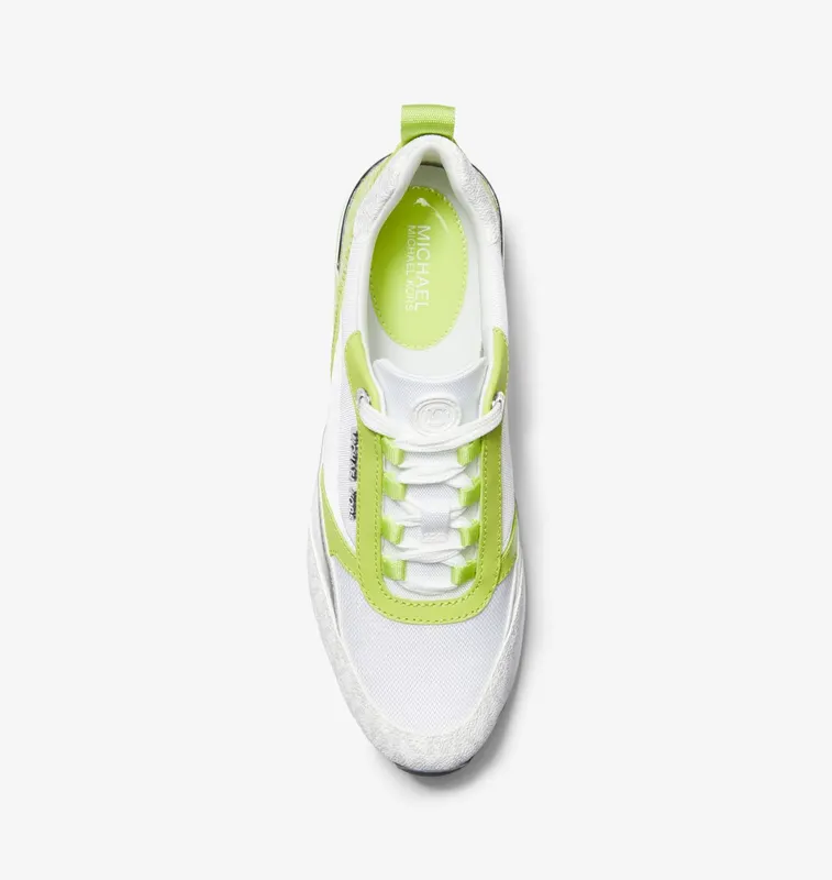 Michael Kors MK Allie Stride Two-Tone Logo and Nylon Trainer – Bright Limeade Multi (43S3ALFS3D-8880)