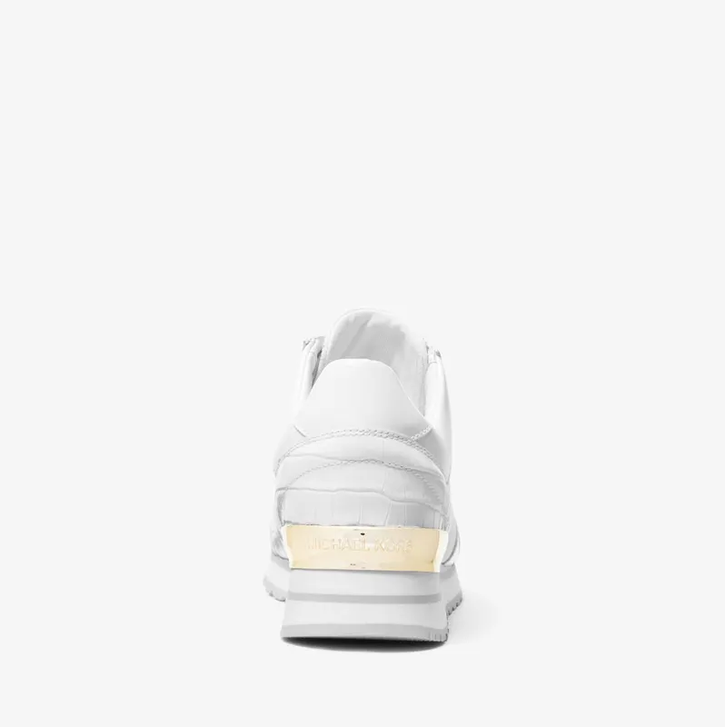 Michael Kors MK Billie Crocodile Embossed Leather and Canvas Trainer – Optic White (43S3BIFS4D-1999)