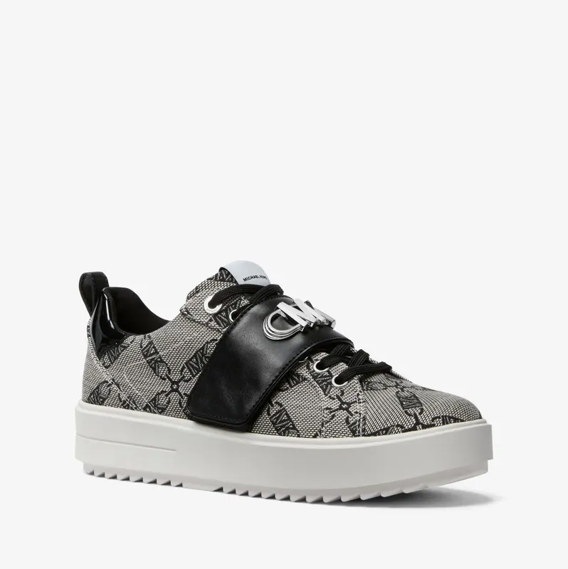 Michael Kors MK Emmett Embellished Empire Logo Jacquard Trainer – Natural/black (43S3EMFS1Y-0096)