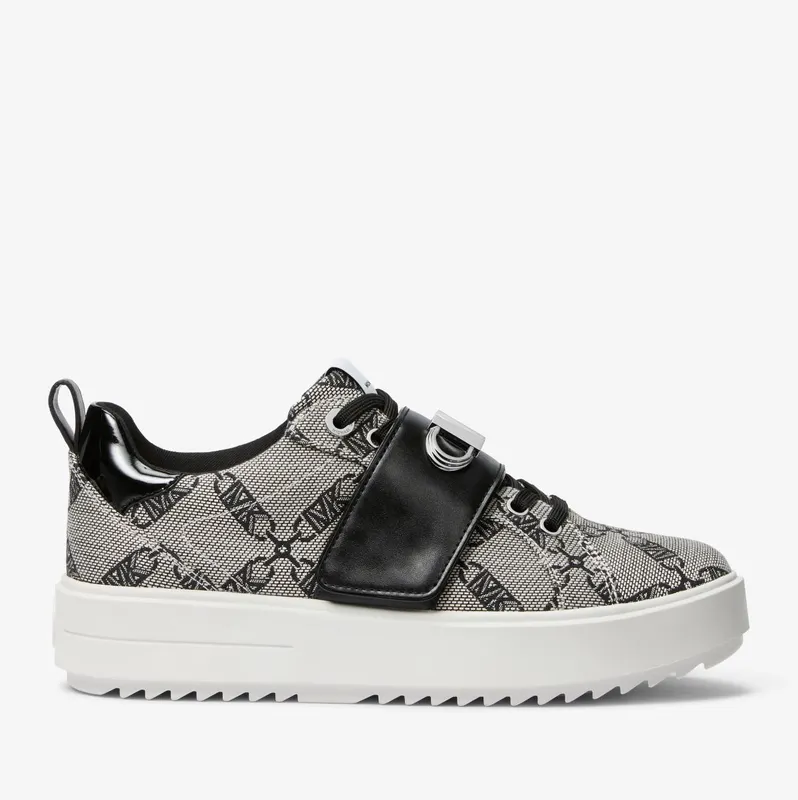Michael Kors MK Emmett Embellished Empire Logo Jacquard Trainer – Natural/black (43S3EMFS1Y-0096)
