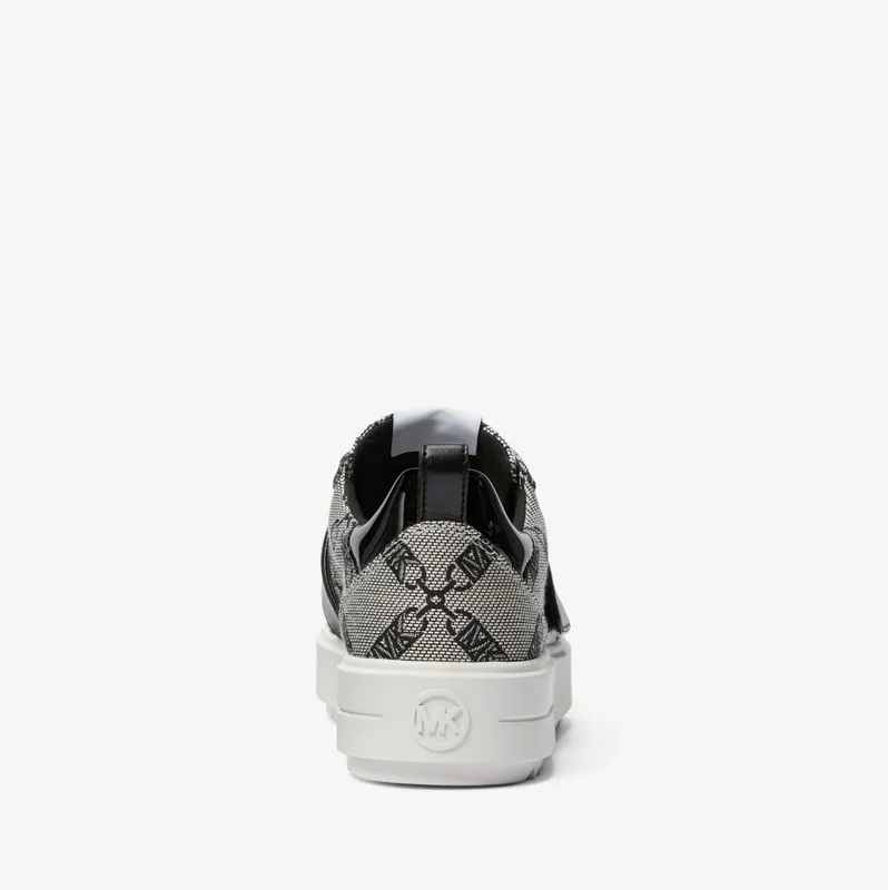 Michael Kors MK Emmett Embellished Empire Logo Jacquard Trainer – Natural/black (43S3EMFS1Y-0096)