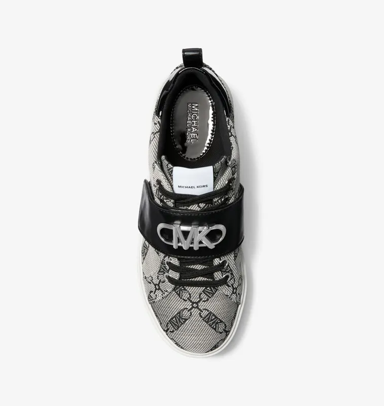 Michael Kors MK Emmett Embellished Empire Logo Jacquard Trainer – Natural/black (43S3EMFS1Y-0096)