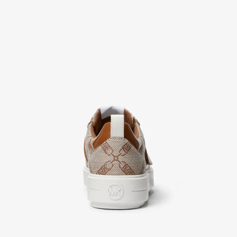 Michael Kors MK Emmett Embellished Empire Logo Jacquard Trainer – Natural/luggage (43S3EMFS1Y-1251)