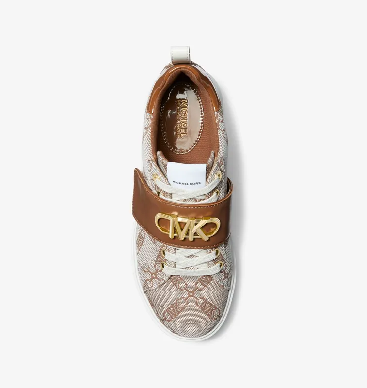 Michael Kors MK Emmett Embellished Empire Logo Jacquard Trainer – Natural/luggage (43S3EMFS1Y-1251)