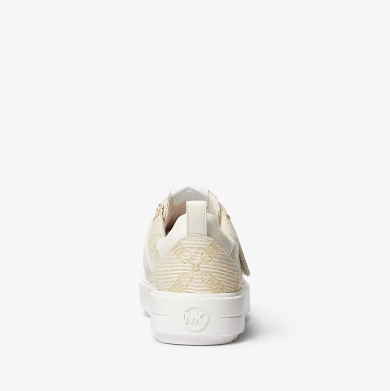 Michael Kors MK Emmett Embellished Metallic Empire Logo Jacquard Trainer – Pale Gold/natural (43S3EMFS2Y-0388)