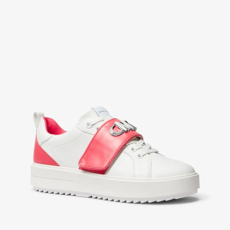 Michael Kors MK Emmett Two-Tone Logo Embellished Leather Trainers – Geranium (43S3EMFS7L-0686)