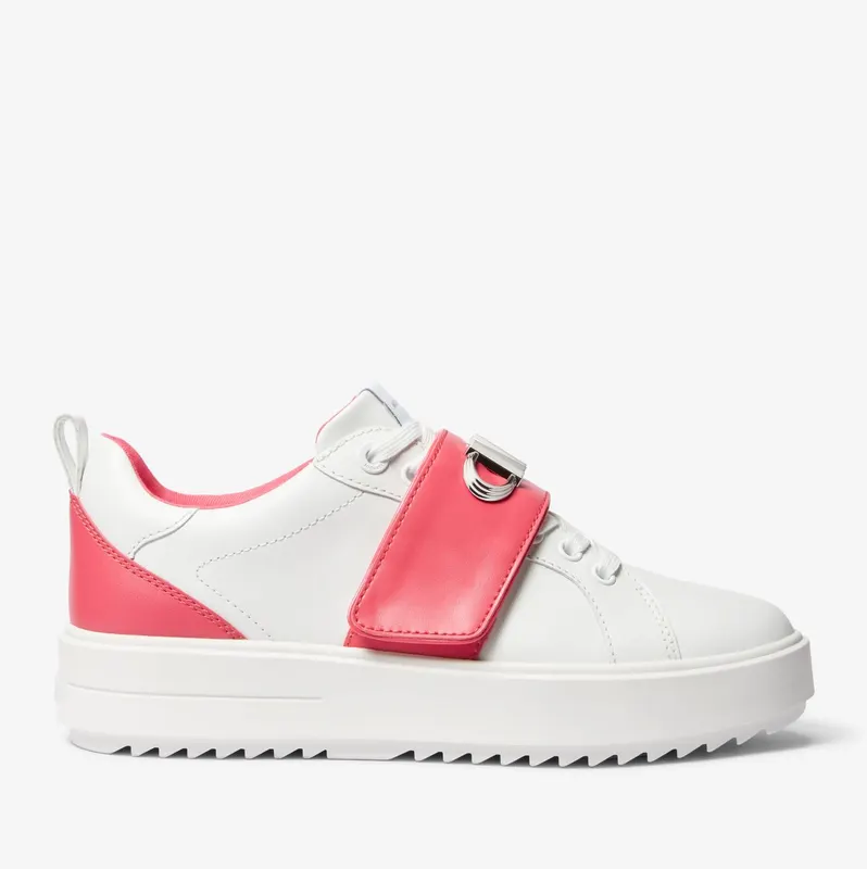 Michael Kors MK Emmett Two-Tone Logo Embellished Leather Trainers – Geranium (43S3EMFS7L-0686)