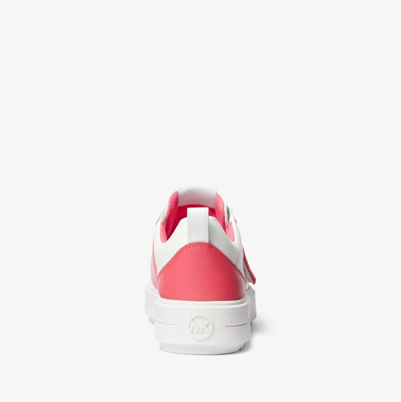Michael Kors MK Emmett Two-Tone Logo Embellished Leather Trainers – Geranium (43S3EMFS7L-0686)