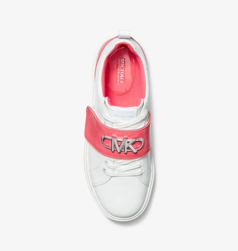 Michael Kors MK Emmett Two-Tone Logo Embellished Leather Trainers – Geranium (43S3EMFS7L-0686)