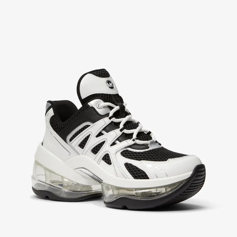 Michael Kors MK Olympia Sport Extreme Leather and Mesh Trainer – Black/white (43S3OLFS1D-0018)