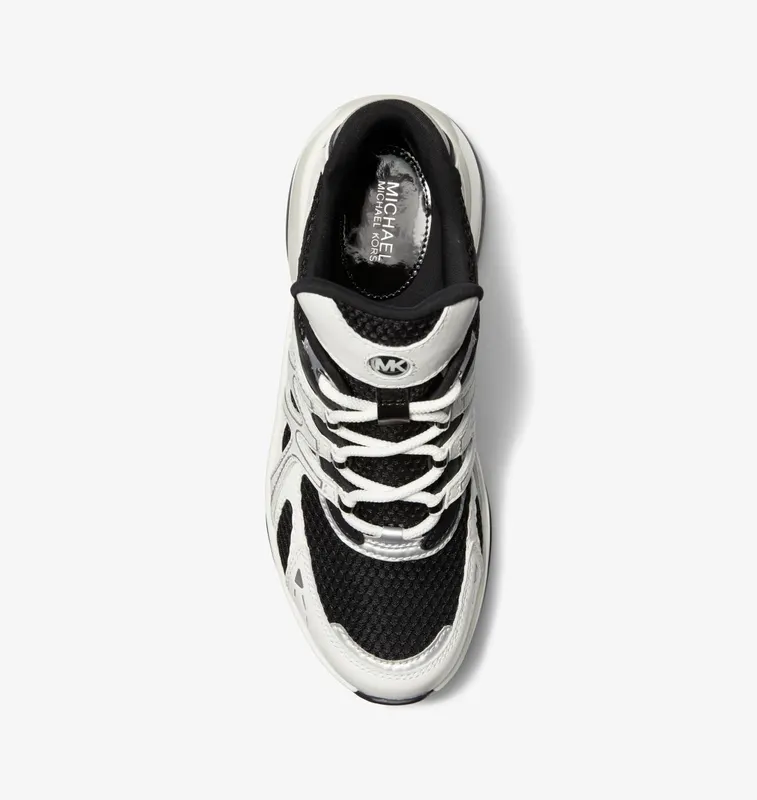 Michael Kors MK Olympia Sport Extreme Leather and Mesh Trainer – Black/white (43S3OLFS1D-0018)