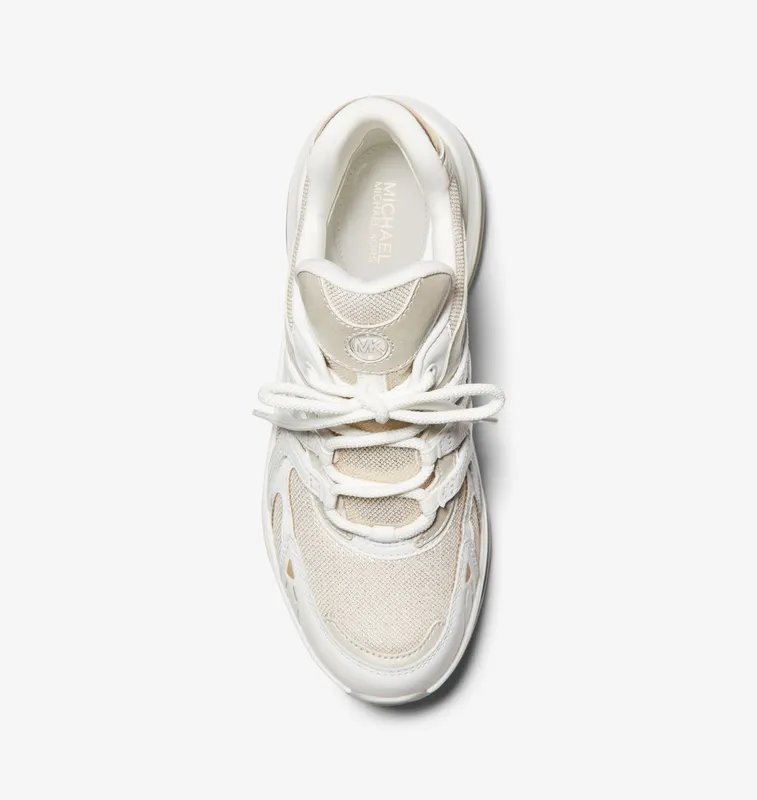 Michael Kors MK Olympia Sport Extreme Leather and Metallic Canvas Trainer – Pl Gld Multi (43S3OLFS6D-8236)