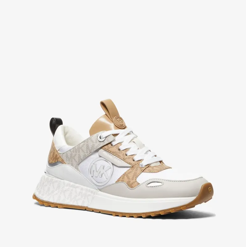 Michael Kors MK Theo Leather and Two-Tone Logo Trainer – Camel Combo (43S3THFS1D-0251)