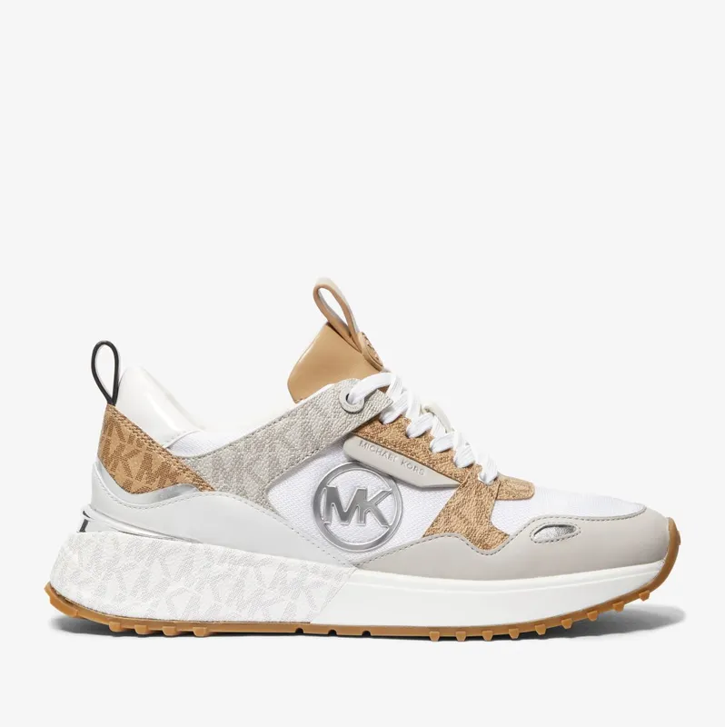 Michael Kors MK Theo Leather and Two-Tone Logo Trainer – Camel Combo (43S3THFS1D-0251)