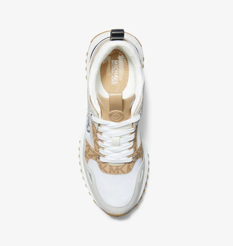 Michael Kors MK Theo Leather and Two-Tone Logo Trainer – Camel Combo (43S3THFS1D-0251)
