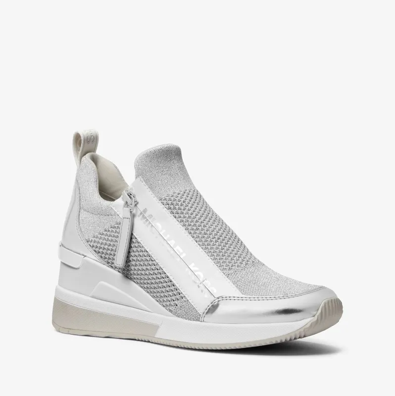 Michael Kors MK Willis Metallic Stretch Knit Trainer – Silver (43S3WIFS3D-0040)