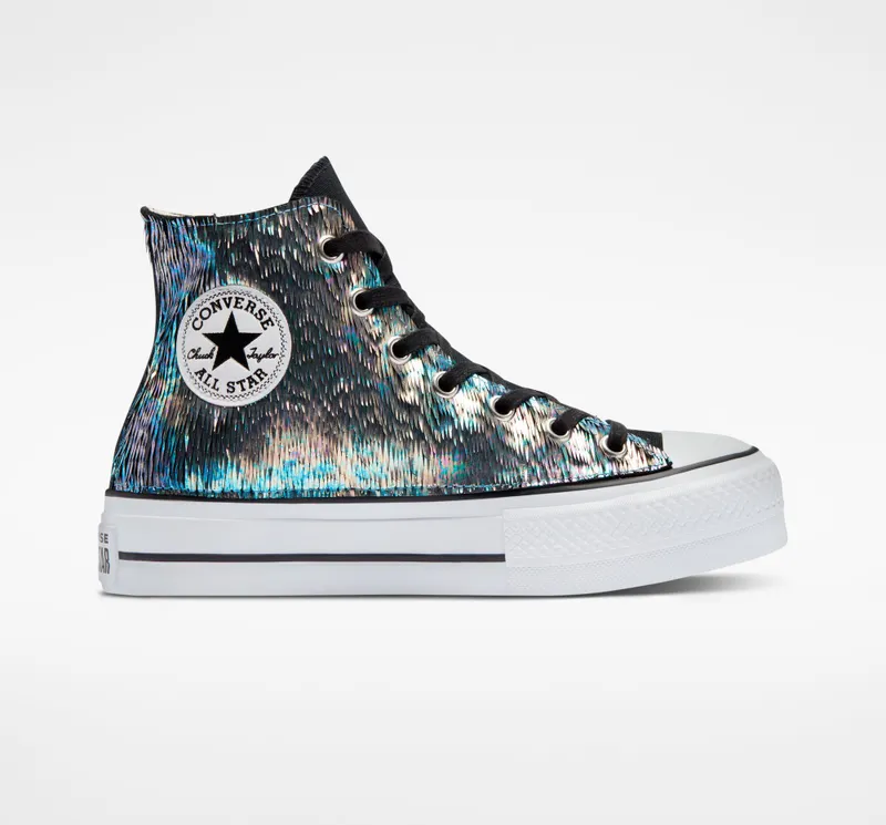 Converse Chuck Taylor All Star Lift Platform Iridescent Leer Met Schubben Met Regenboogeffect