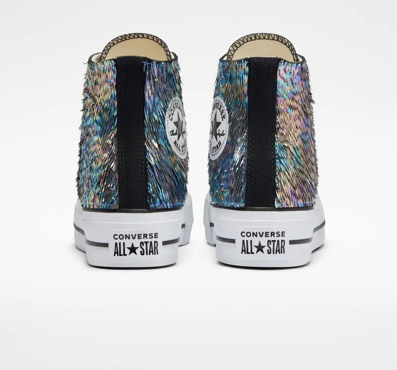 Converse Chuck Taylor All Star Lift Platform Iridescent Leer Met Schubben Met Regenboogeffect
