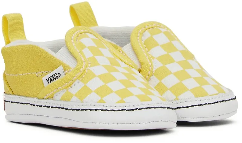 Vans Baby Yellow & White Checkerboard Slip-On V Crib Sneakers (VN0A2XSLABP1)