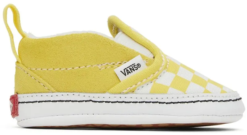 Vans Baby Yellow & White Checkerboard Slip-On V Crib Sneakers (VN0A2XSLABP1)