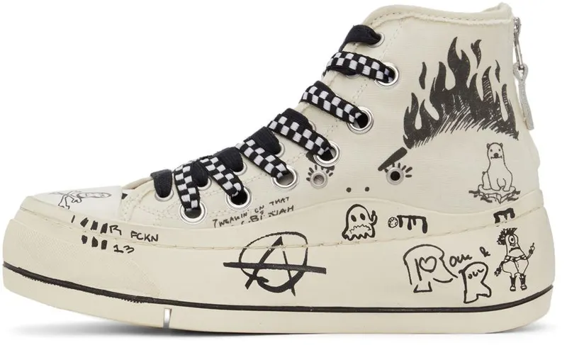 R13 Beige Double Grommet Kurt High-Top Sneakers (R13S5030M-S047C)