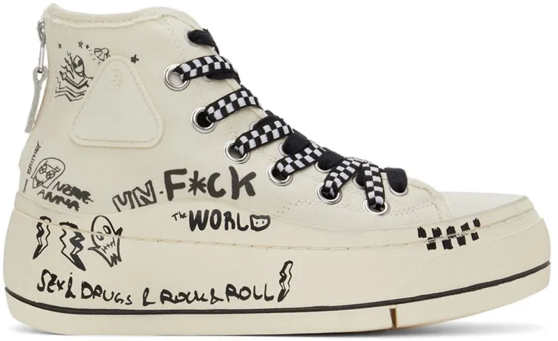 R13 Beige Double Grommet Kurt High-Top Sneakers (R13S5030M-S047C)