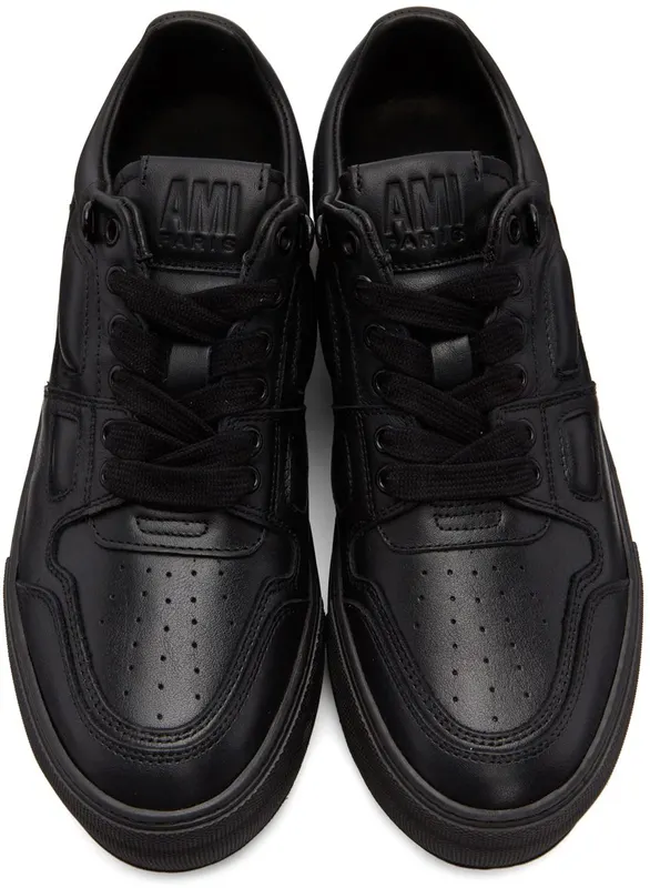 AMI Alexandre Mattiussi Black Leather Ami de Cœur Low-Top Sneakers (USN414.857)