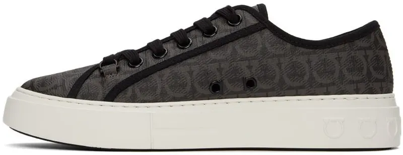 Salvatore Ferragamo Grey & Black Gancini Sneakers (717990 02B342003)
