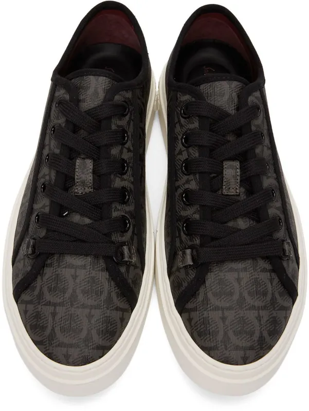 Salvatore Ferragamo Grey & Black Gancini Sneakers (717990 02B342003)