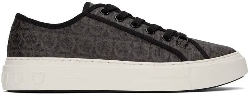 Salvatore Ferragamo Grey & Black Gancini Sneakers (717990 02B342003)