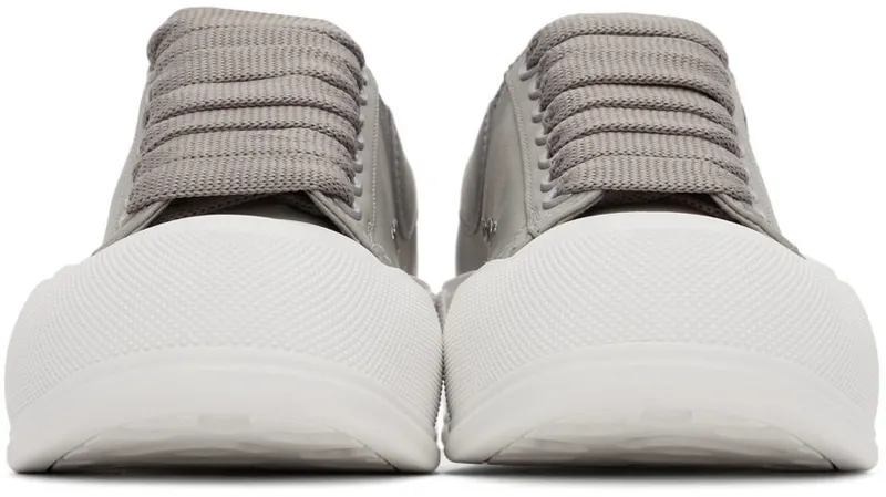 Alexander McQueen Grey Leather Deck Lace-Up Plimsoll Sneakers (667245WIAB6)