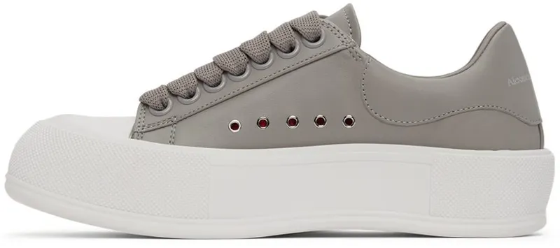 Alexander McQueen Grey Leather Deck Lace-Up Plimsoll Sneakers (667245WIAB6)