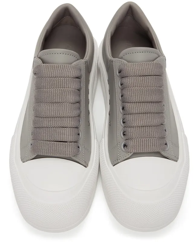 Alexander McQueen Grey Leather Deck Lace-Up Plimsoll Sneakers (667245WIAB6)