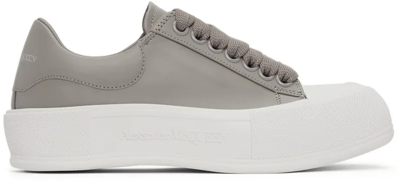 Alexander McQueen Grey Leather Deck Lace-Up Plimsoll Sneakers (667245WIAB6)