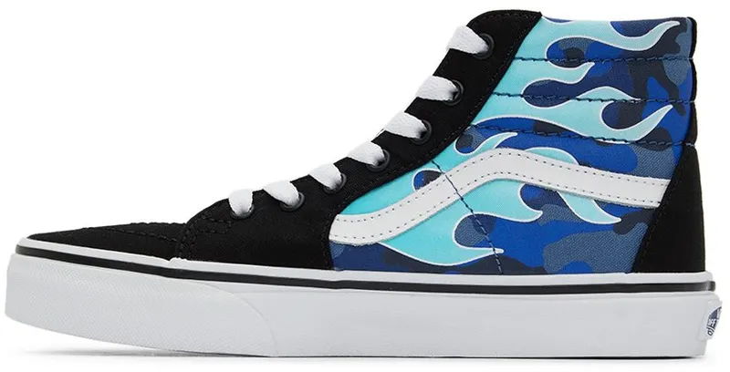 Vans Kids Black & Blue Camo Flame Sk8-Hi Big Kids Sneakers (VN0A4UI2ABW1)